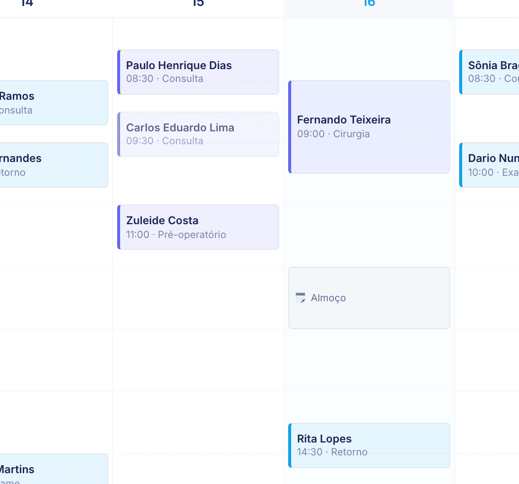 Agenda do ewia com consultas e retornos organizados