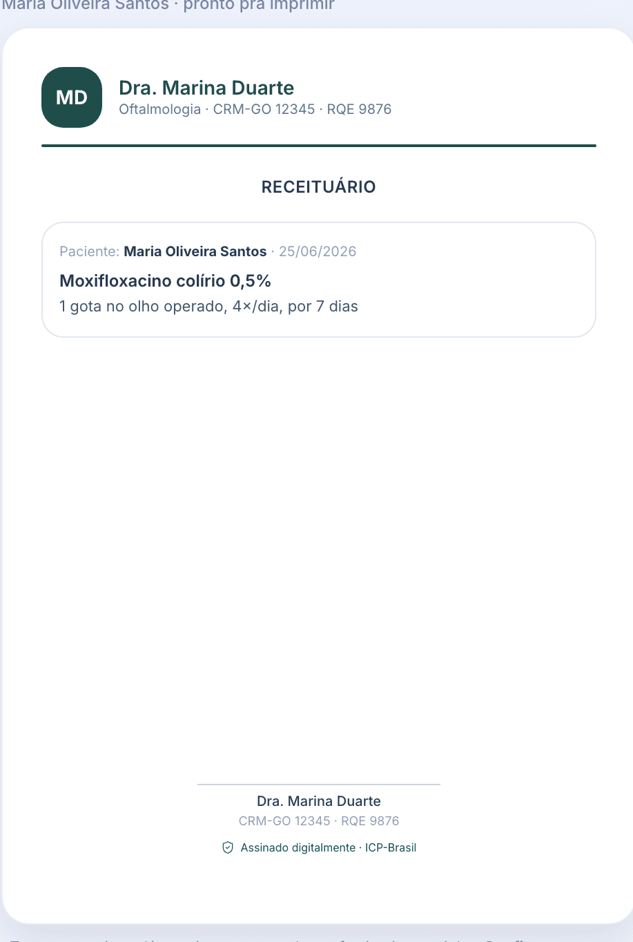 Receituário do ewia preenchido automaticamente, com assinatura digital ICP-Brasil e envio por WhatsApp